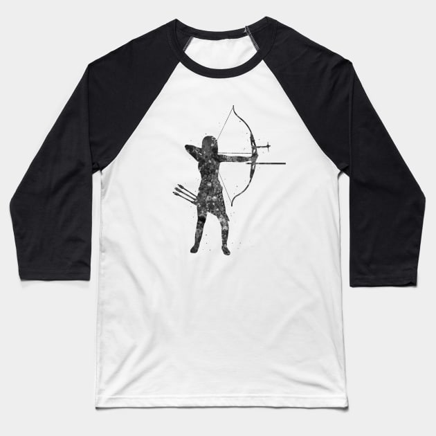 Archery girl black and white Baseball T-Shirt by Yahya Art